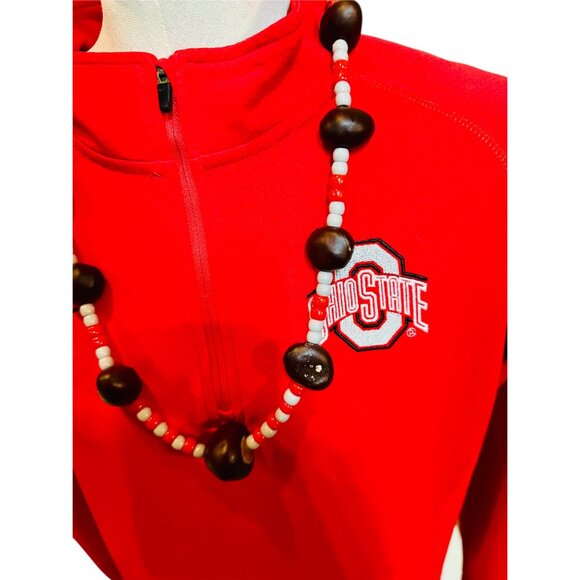 Handmade Buckeye Nut Necklace With Red & Gray Beads For Sports Fans Ohio State E - Picture 9 of 11